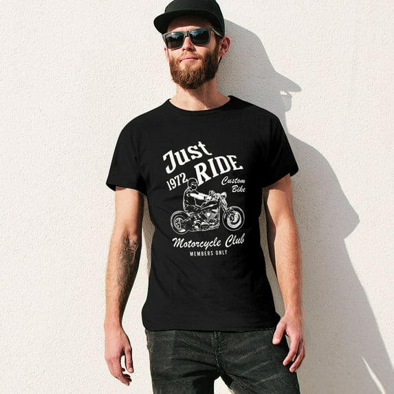 1972 JUST RIDE Vintage T-shirt Mens Cotton Classic Crewneck Short Sleeve Tees Unisex Black XL