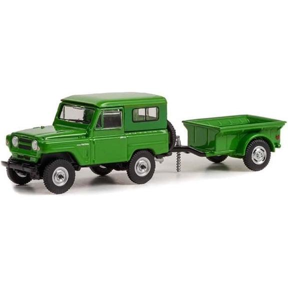 1972 Nissan Patrol and 1/4 Ton Cargo Trailer, Green - Greenlight 32250A - 1/64 scale Diecast Car