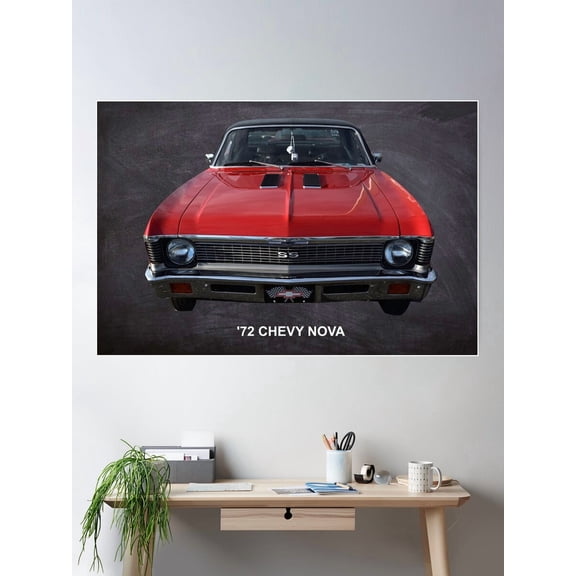 1972 Red Chevy Nova Ss Poster Wall Art, Modern Wall Decor For Living Room Bedroom, 16x24 UNFRAMED