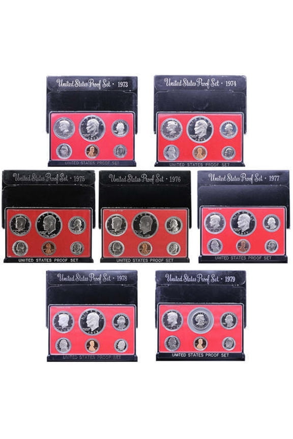 1973-1979 U.S. Proof Set Run - 42 Coins Total - Black Box OGP