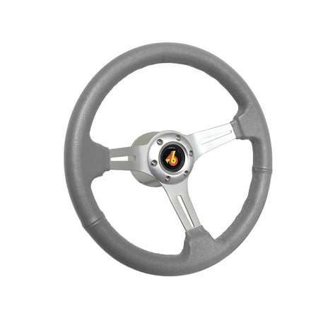1973 - 1987 Buick Regal; VSW 6 Bolt Gray Leather Wrapped Steering Wheel Brushed Aluminum Kit, Grand National Emblem