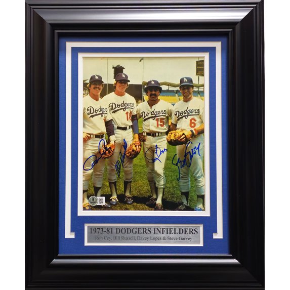 1973-81 Los Angeles Dodgers Infielders Autographed Framed 8x10 Photo With 4 Signatures Including Steve Garvey Beckett BAS #BN16052