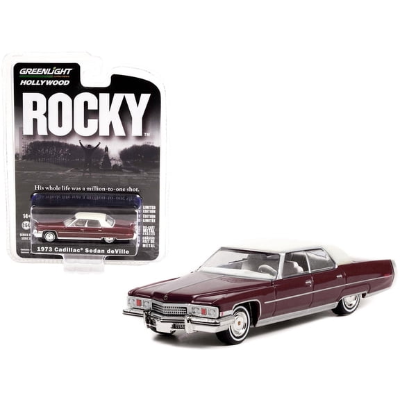 1973 Cadillac Sedan DeVille Burgundy with White Top "Rocky" (1976) Movie "Hollywood Series" Release 35 1/64 Diecast Model Car by Greenlight