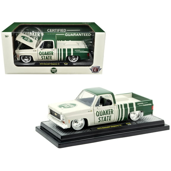 1973 Chevrolet Cheyenne 10 Pickup Truck "Quaker State" Beige and Green Limited Edition 1/24 Diecast Model Car by M2 Machines