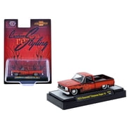 1973 Chevrolet Cheyenne Super 10 Pickup Truck Custom Re-Styling Red with Flame Graphics 1/64 Diecast Model Car by M2 Machines