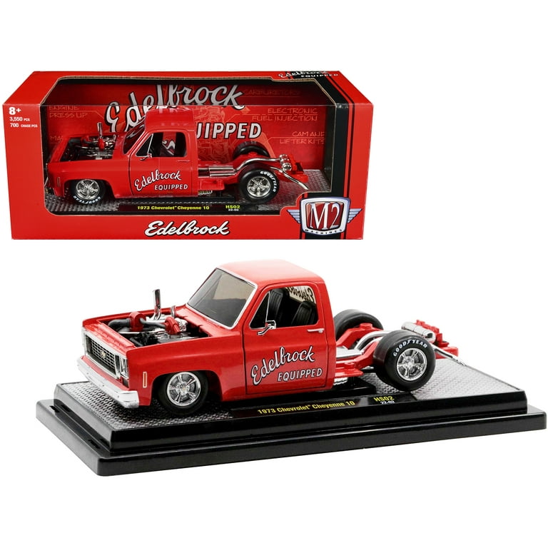 1973 Chevrolet Cheyenne Super 10 Square Body Bedless Truck Bright Red  w/Graphics Ltd Ed 1/24 Diecast Model Car by M2 Machines