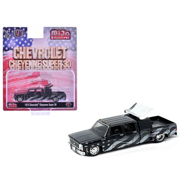 1973 Chevrolet Cheyenne Super 30 Pickup Truck Black with American Flag Graphics Limited Ed 1/64 Diecast Model Car by M2 Machines