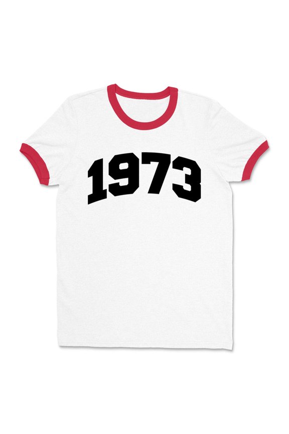 1973 College Style Ringer Tee Shirt Unisex Large White/Red