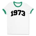 thumbnail image 1 of 1973 College Style Ringer Tee Shirt Unisex Medium White/Kelly Green, 1 of 5