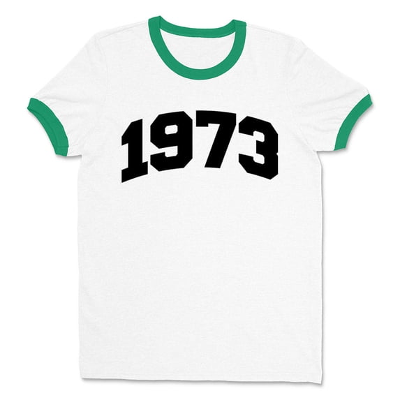 1973 College Style Ringer Tee Shirt Unisex Medium White/Kelly Green