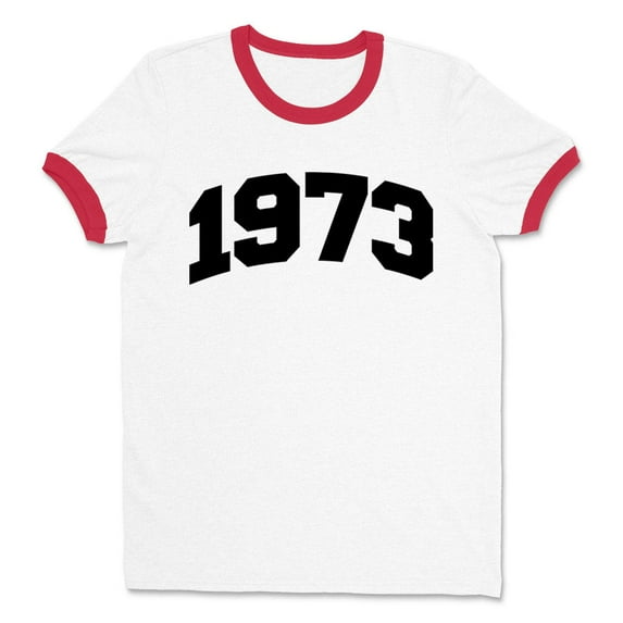 1973 College Style Ringer Tee Shirt Unisex Small White/Red