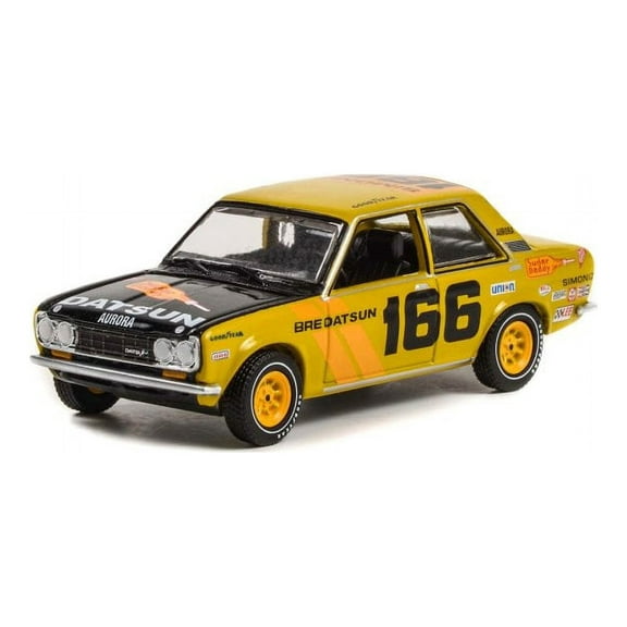 1973 Datsun 510 4-Door Sedan #166 "BRE" , Yellow - Greenlight 35230B - 1/64 scale Diecast Car