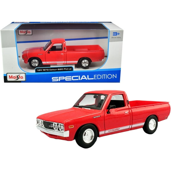 1973 Datsun 620 Pickup Truck "Li'l Hustler" Red with White Stripes "Special Edition" Series 1/24 Diecast Model Car by Maisto