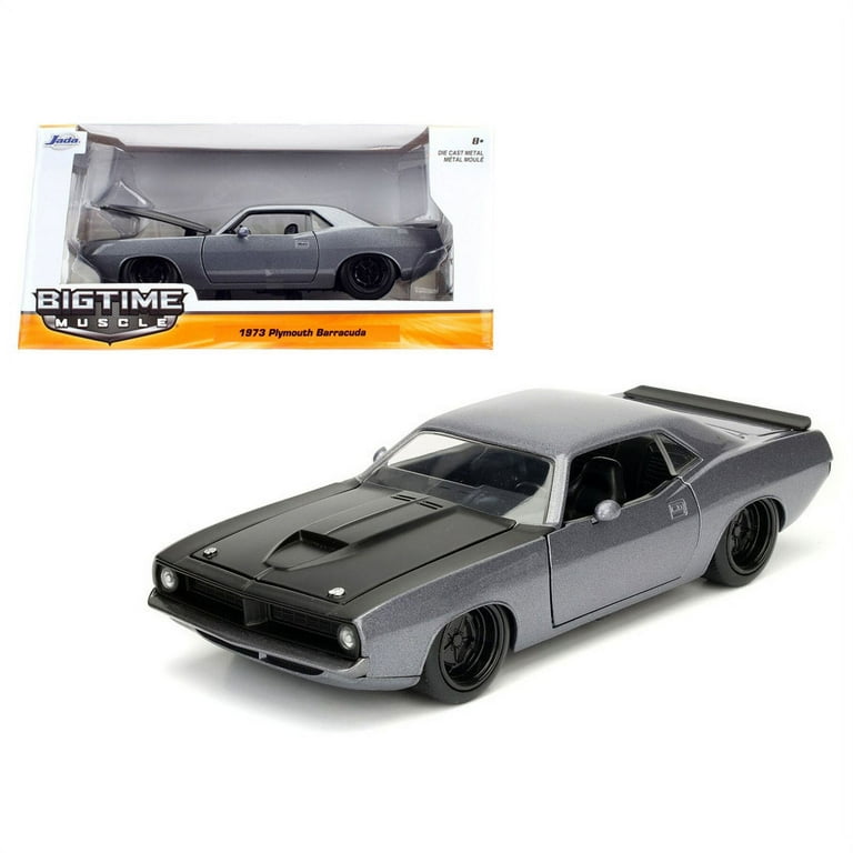 1973 Plymouth Barracuda Grey with Matt Black 1/24 Diecast Model Car by Jada 1973 Plymouth Barracuda Grey with Matt Black 1/24 Diecast Model Car by Jada