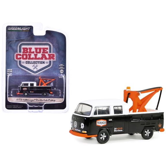 1973 Volkswagen Double Cab Tow Truck Black and White "Texaco 24 Hour Road Service" 1/64 Diecast Model Car by Greenlight