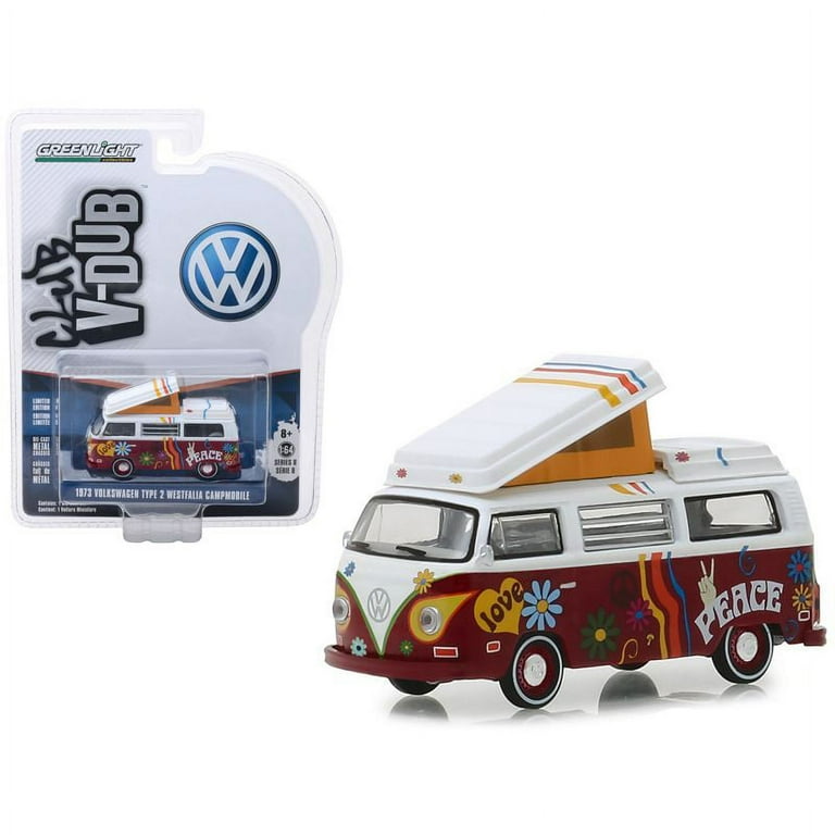 1973 Volkswagen Type 2 Westfalia Campmobile Hippie Van Red and White Vee Dub Series 8 1 64 Diecast Model Car by Greenlight Walmart