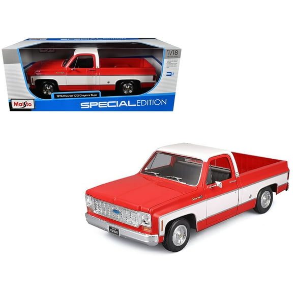 1974 Chevrolet C10 Cheyenne Super Pickup Truck Red and White "Special Edition" 1/18 Diecast Model Car by Maisto