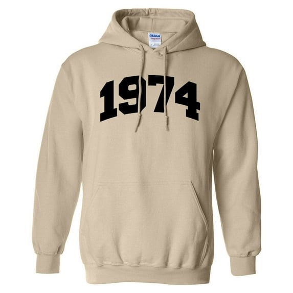1974 College Style Hoodie Sweatshirt Unisex Small Sand