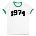 thumbnail image 1 of 1974 College Style Ringer Tee Shirt Unisex Medium White/Kelly Green, 1 of 5