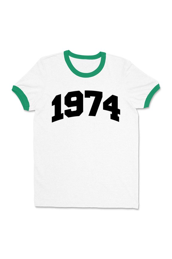 1974 College Style Ringer Tee Shirt Unisex X-Large White/Kelly Green