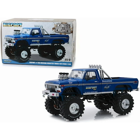 1974 Ford F-250 Bigfoot #1 The Original Monster Truck Blue w/ 48-Inch Tires 1/18 Diecast Model Car by Greenlight