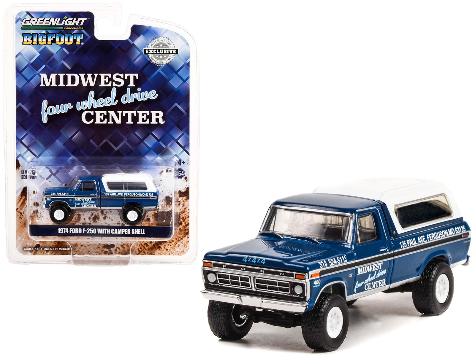 完成品 1974 Ford F-250 Truck w/Camper Shell Blue Met. w/Black ミニカー