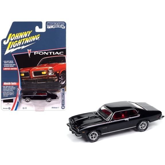 1974 Pontiac GTO Starlight Black with Red Interior "Muscle Cars USA" Series 1/64 Diecast Model Car by Johnny Lightning