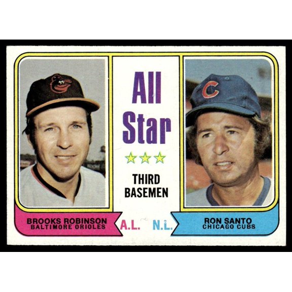 1974 Topps Baseball Card Brooks Robinson Ron Santo All Star 3rd Base #334 NM