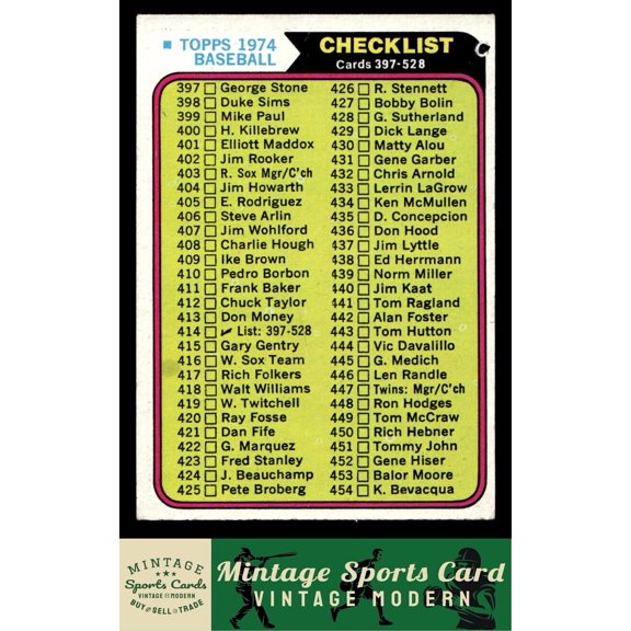 1974 Topps Checklist 397-528 #414 MLB Baseball Card