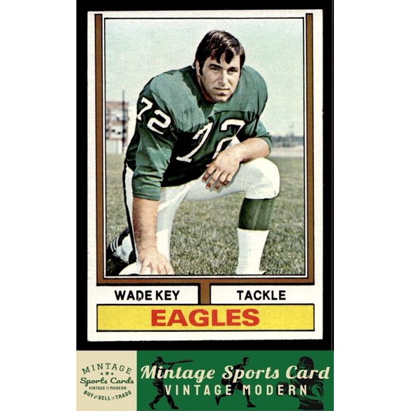 1974 Topps Football Card EX/EX+ Wade Key #296 Philadelphia Eagles NFL