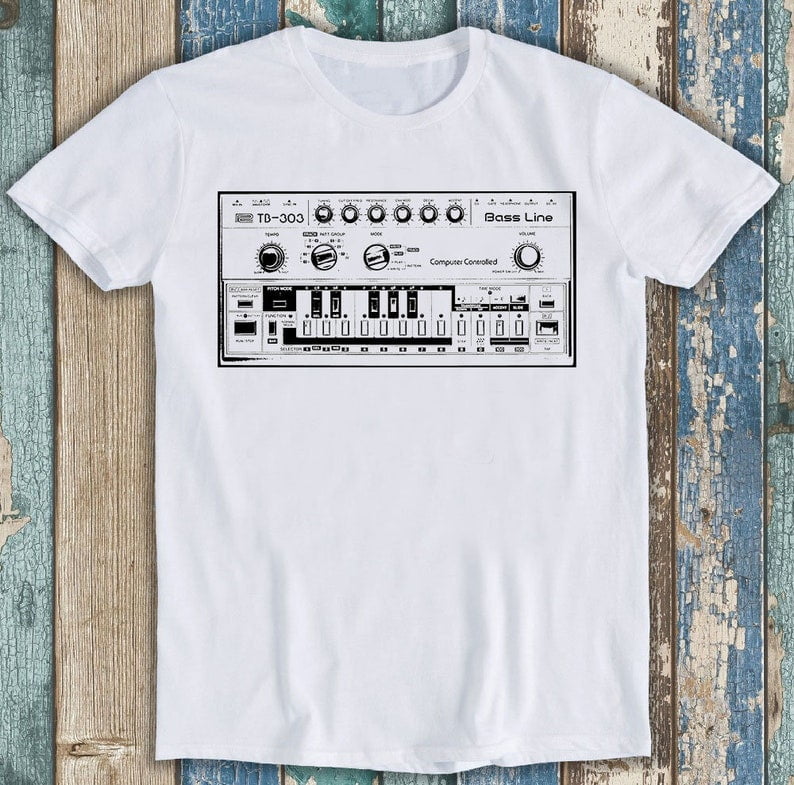 1974 USTEE UNISEX T-SHIRT Bass Line TB-303 Inspired Moog 909 Acid Music Funny Meme Top Unisex Gift Tee T Shirt P1324