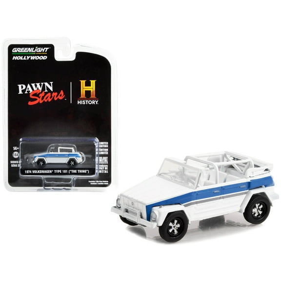 1974 Volkswagen Thing (Type 181) White with Blue Stripes "Pawn Stars" (2009-Current) TV Series "Hollywood Series" Release 37 1/64 Diecast Model Car by Greenlight