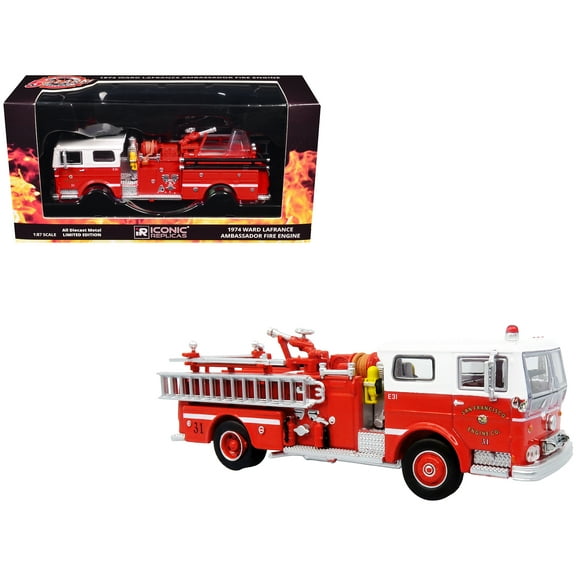 1974 Ward LaFrance Fire Engine "San Francisco Fire Dept  Engine 31" Red w/White Top 1/87 (HO) Diecast Model by Iconic Replicas