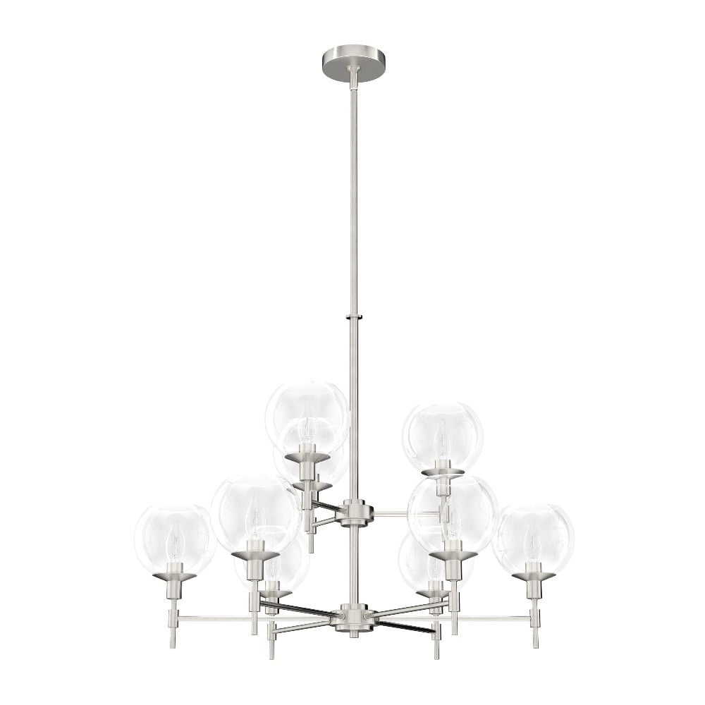 Xidane Brushed Nickel & Crystal 9-Light 2-Tier Chandelier