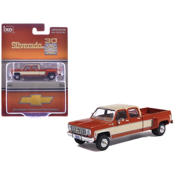 1975 Chevrolet Silverado K30 Crew Cab Dually Pickup Truck Grecian Bronze and Santa Fe Tan 1/64 Diecast Model Car by IXO Models