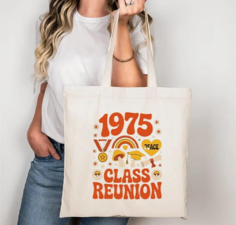 1975 Class Reunion Tote Bag 70s Rainbow Peace Graduation Theme, a gift ...