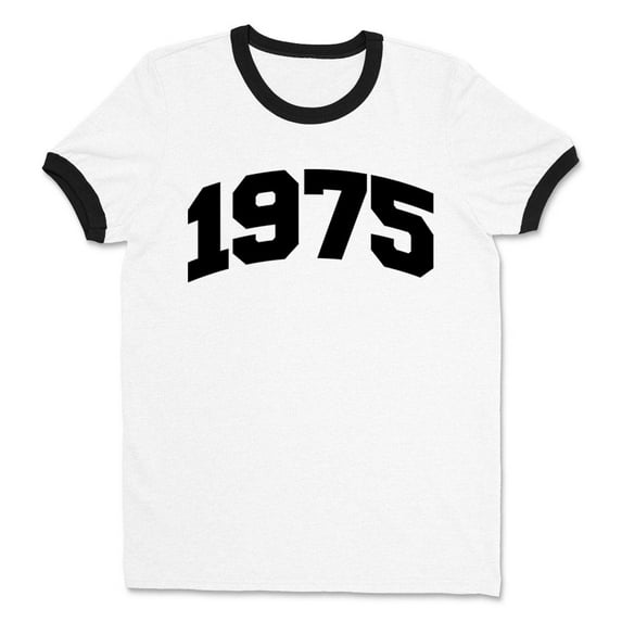 1975 College Style Ringer Tee Shirt Unisex Large White/Black
