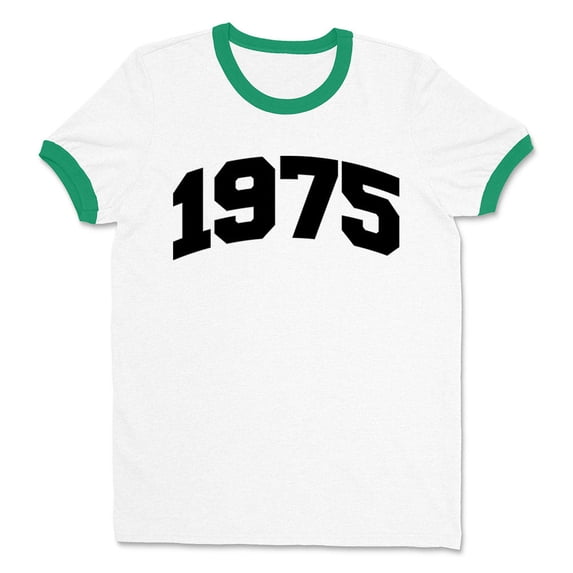 1975 College Style Ringer Tee Shirt Unisex Large White/Kelly Green