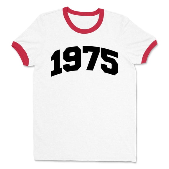 1975 College Style Ringer Tee Shirt Unisex Medium White/Red