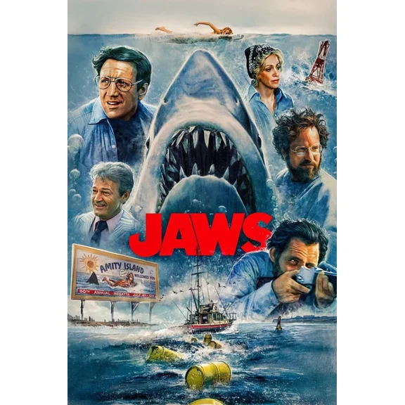 1975 Jaws 50Th Movie Poster Martin Brody Quint Great White Shark UNFRAMED PAPER POSTER, Home Decor