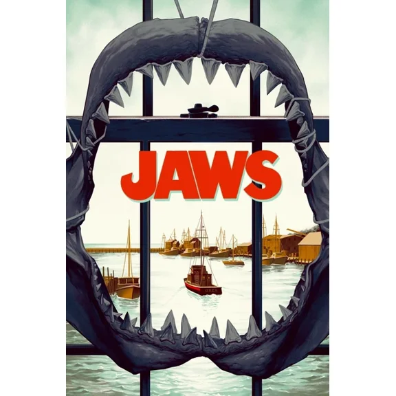 1975 Jaws Movie Poster Martin Brody Quint Great White Shark UNFRAMED PAPER POSTER, Home Decor