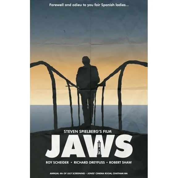1975 Jaws Movie Poster Martin Brody Quint Great White Shark UNFRAMED PAPER POSTER, Home Decor