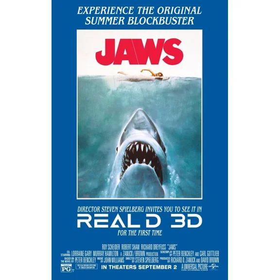 1975 Jaws Movie Poster Martin Brody Quint Great White Shark UNFRAMED PAPER POSTER, Home Decor