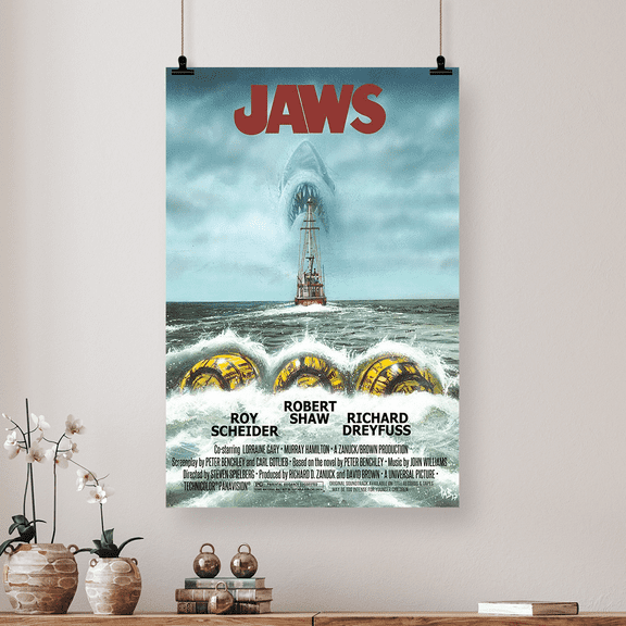 1975 Jaws Movie Poster/Print Martin Brody Quint Great White Shark Retro Style - Size 24''x36'' - Postora