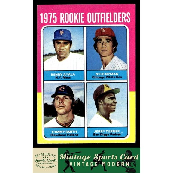 1975 Topps #619 Rookie Outfielders Ayala Nyman Smith Turner Baseball Card