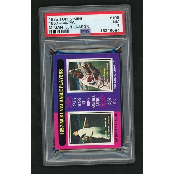 1975 Topps Mini Hank Aaron/Mickey Mantle #195 PSA 7