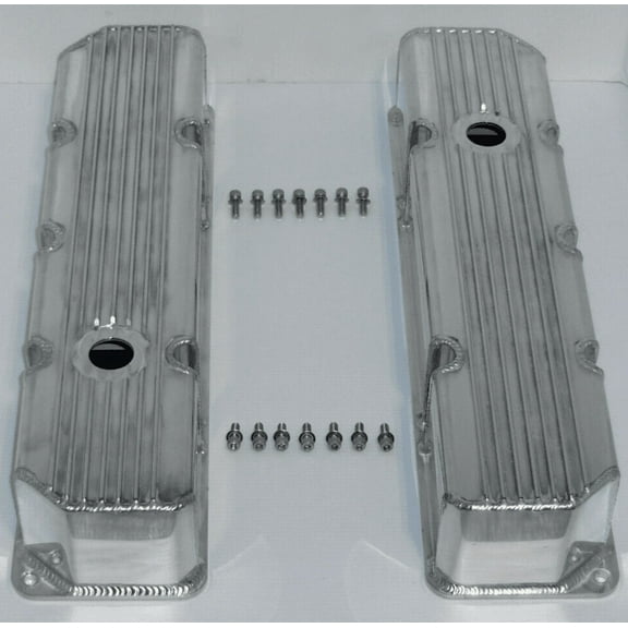 1976-87 Jeep AMC Pol Finned Fabricated Aluminum Valve Covers V8 304 360 390 401