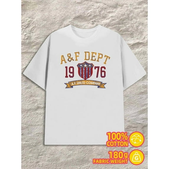 1976 A&F Dept for men 180G 100% Cotton white Fashion Unisex Shirt Short Sleeve tshirts Casual Unisex Shirt Printed tshirts Unique Design Unisex Shirt Graphic Tee tshirts
