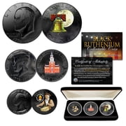 1976 Bicentennial Black Ruthenium & Colorized 3-Coin Set   JFK Half Dollar, Eisenhower Dollar & Quarter with Box