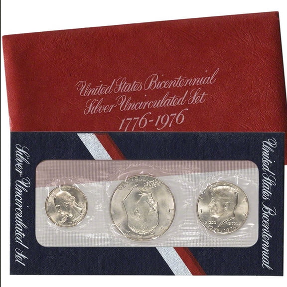 1976 Bicentennial Silver Uncirculated Set Eisenhower Dollar, Kennedy Half Dollar & Washington Quarter